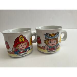 Set of 2 1993 Campbell's Soup Mugs Fireman Nurse M'mm M'mm Good! No‎ chips